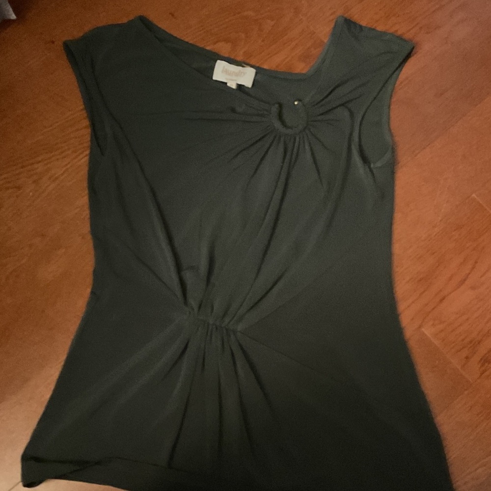 Laundry By Shelli Segal Dark Green Blouse with Pin Accent
